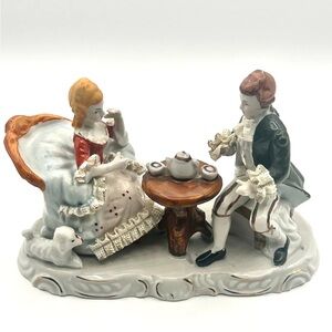 Vintage Hand Painted Porcelain Victorian Couple Having Tea